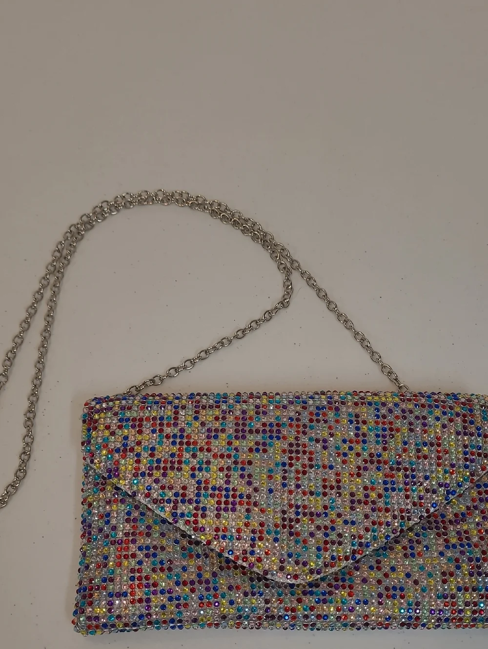 Jessica McClintock Crystal Multicolor Envelope Clutch Bag with Chain Strap